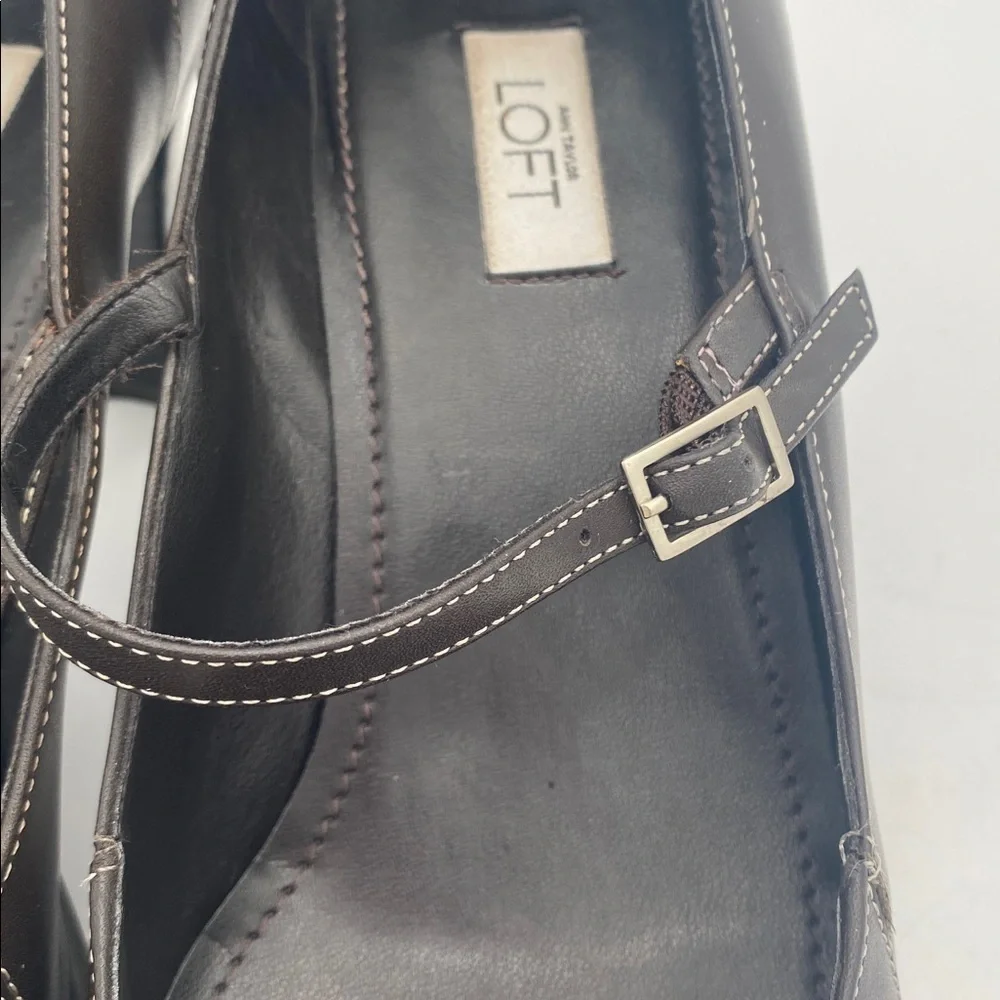 LOFT Women's Dark Brown Heels Mary Jane women shoe 9M leather casual office Y2K
